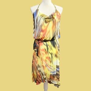 Y2K Speechless Halter Dress Large Handkerchief Hem Boho Tropical Vacation